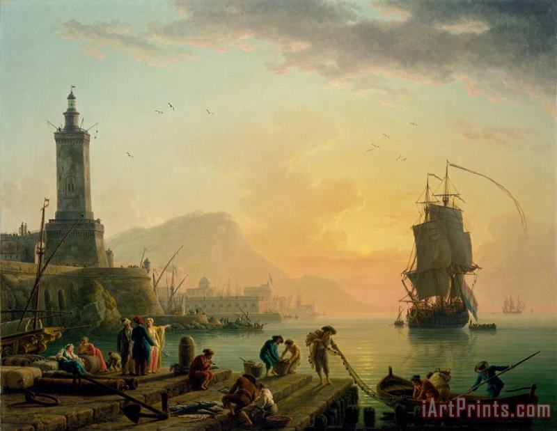 Claude Joseph Vernet A Calm at a Mediterranean Port Art Painting