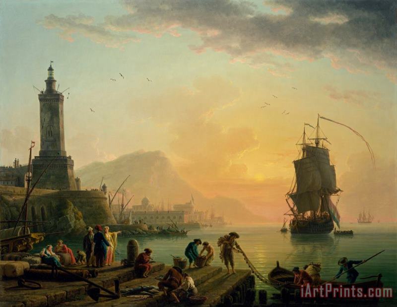 Claude Joseph Vernet A Calm at a Mediterranean Port Art Print