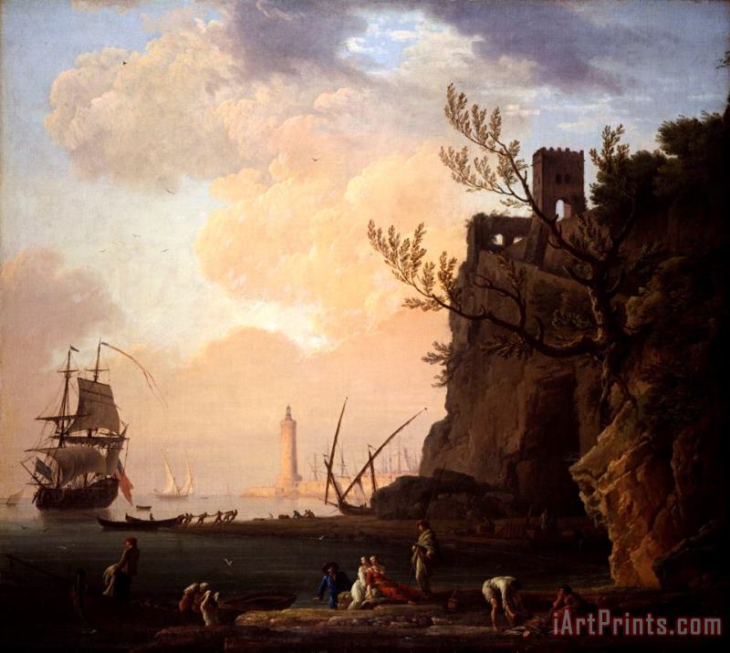 Claude Joseph Vernet An Italianate Harbour Scene Art Print