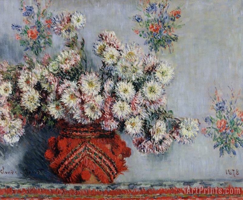 Chrysanthemums painting - Claude Monet Chrysanthemums Art Print