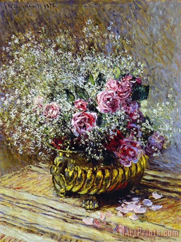 Claude Monet Roses in a Copper Vase Art Painting