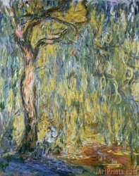 Tableau Claude Monet - Morning With Weeping Willow - Impression Sur Toile Ou Poster - Italie