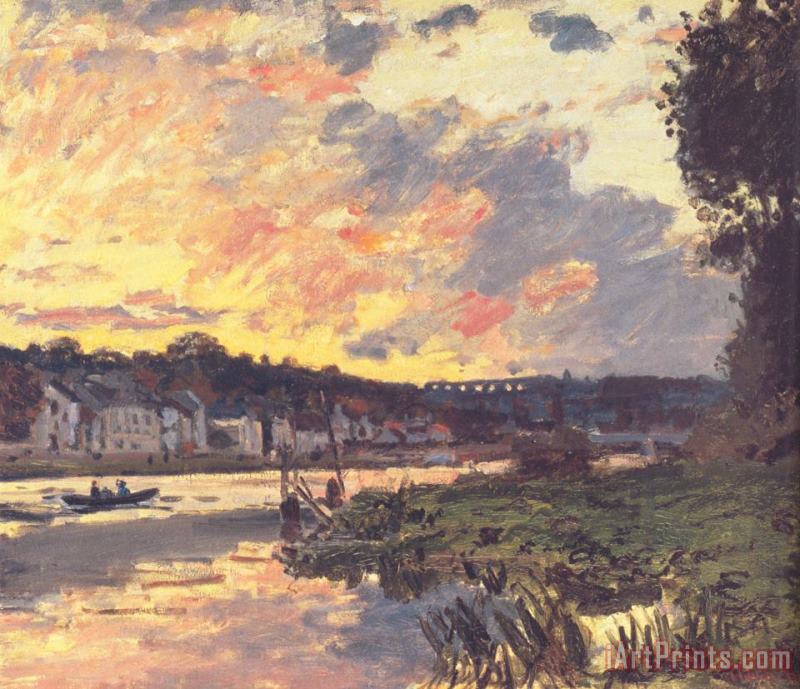 Claude Monet The Seine at Bougival in The Evening Art Painting