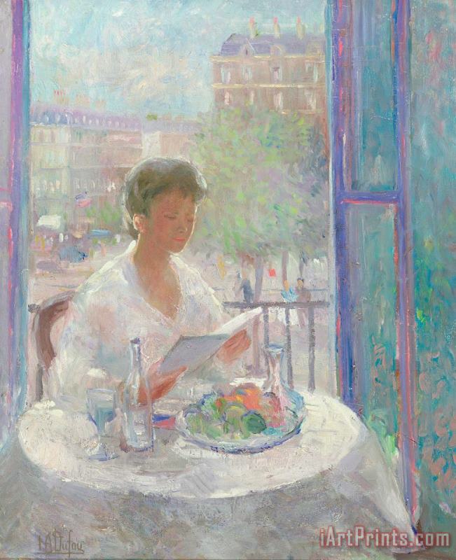 Lady Reading at an Open Window painting - Clementine Helene Dufau Lady Reading at an Open Window Art Print