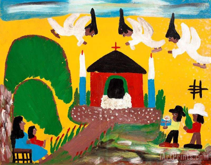 Clementine Hunter Angels Over Melrose Plantation, 1960s Art Painting
