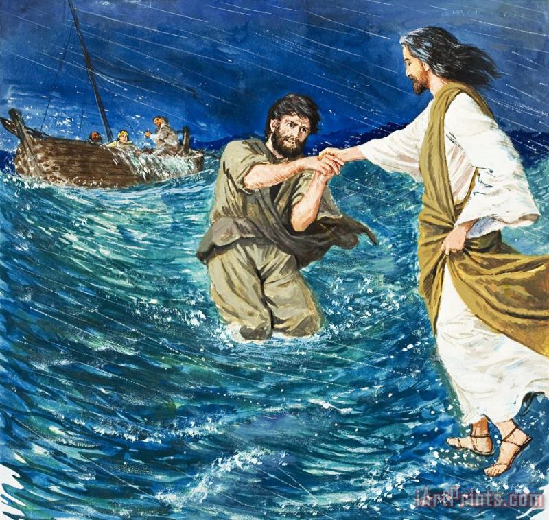 The Miracles of Jesus Walking on Water painting - Clive Uptton The Miracles of Jesus Walking on Water Art Print