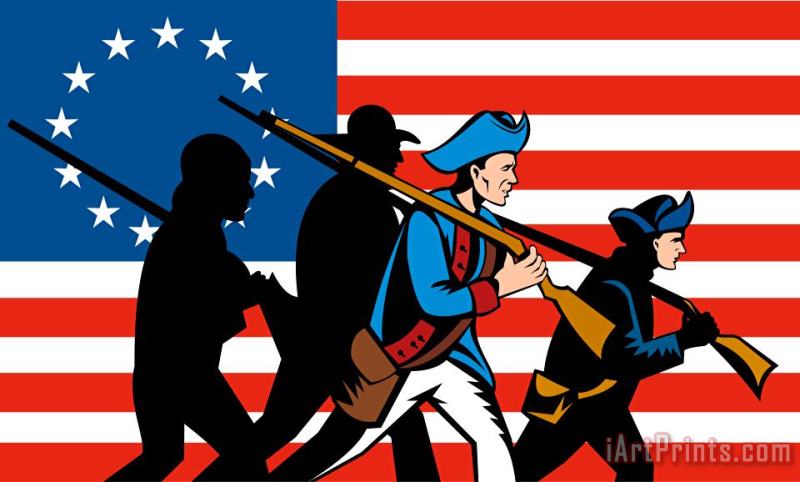 American revolutionary soldier marching painting - Collection 10 American revolutionary soldier marching Art Print