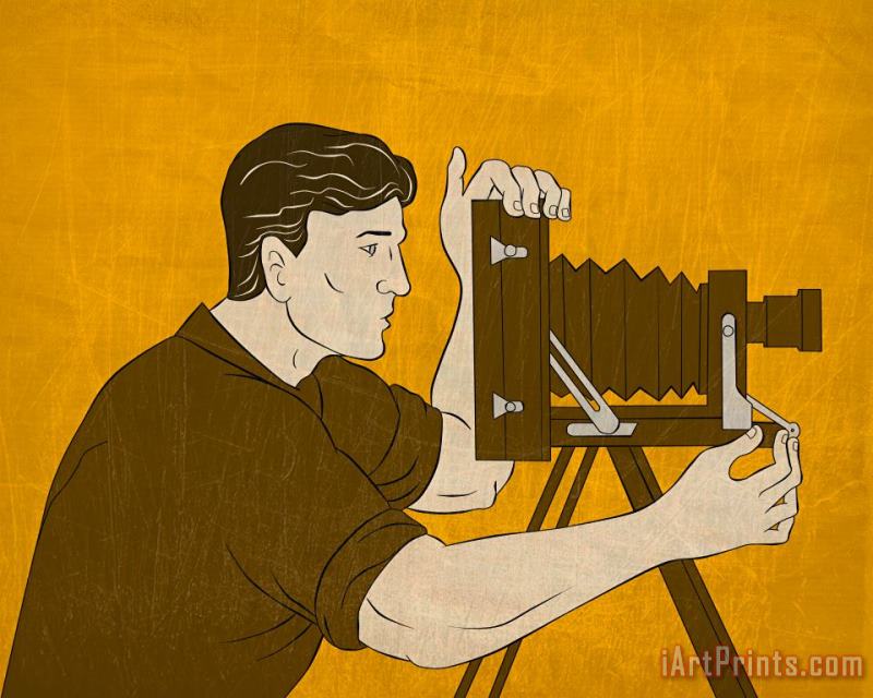 Collection 10 Cameraman vintage camera shooting side view Art Painting