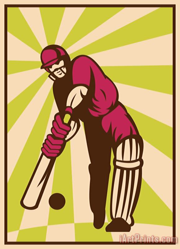 Collection 10 Cricket Sports Batsman Batting Retro Art Print