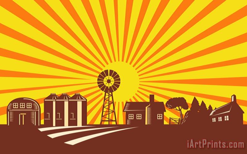 Collection 10 Farm Barn Silo Windmill Retro Art Print
