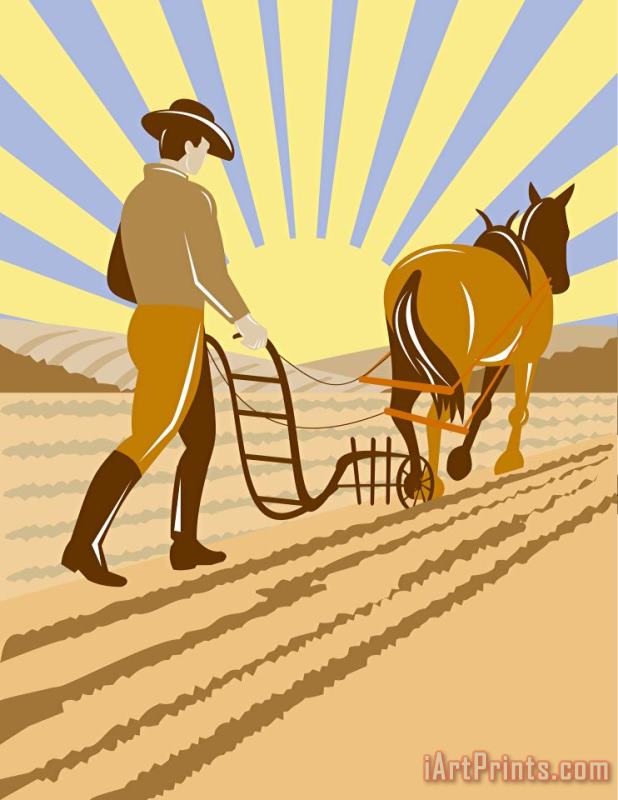 Farmer and Horse plowing painting - Collection 10 Farmer and Horse plowing Art Print