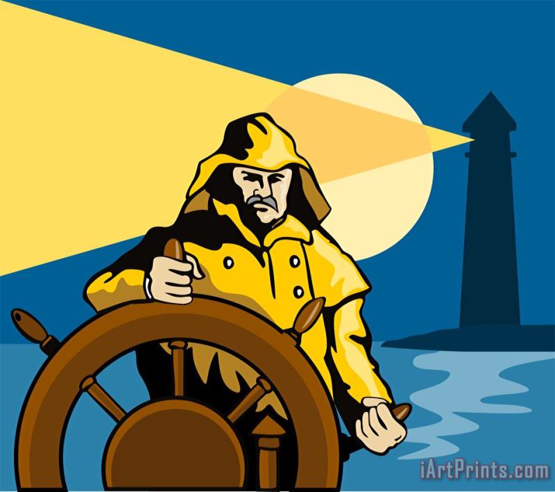 Collection 10 Fisherman Sea Captain Helm Retro Art Print