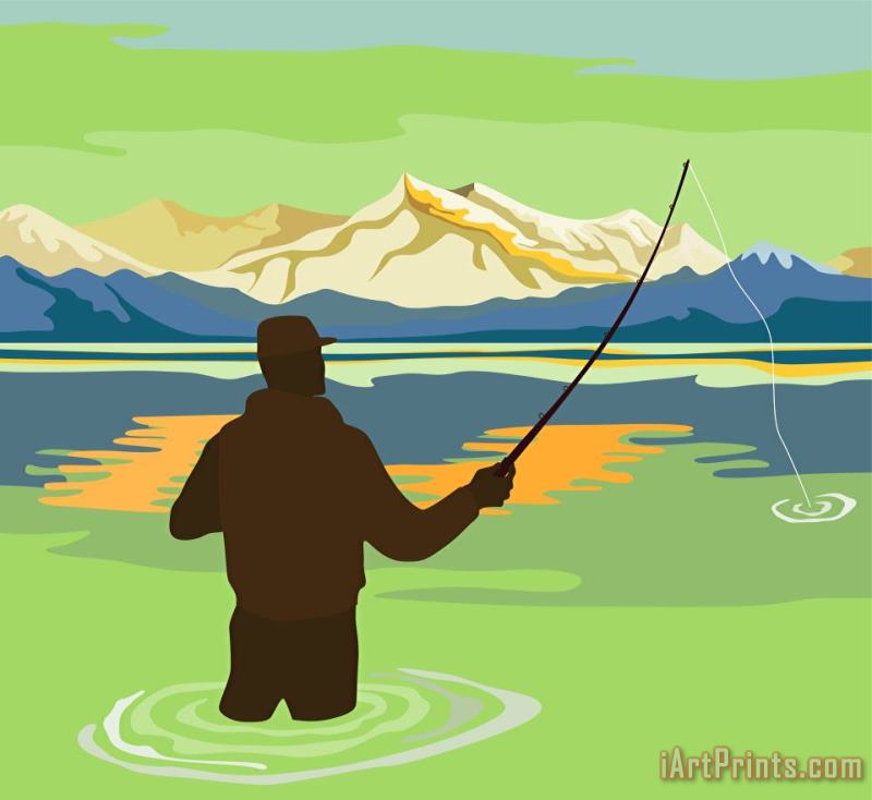 Fly Fisherman Rod and Reel Retro painting - Collection 10 Fly Fisherman Rod and Reel Retro Art Print