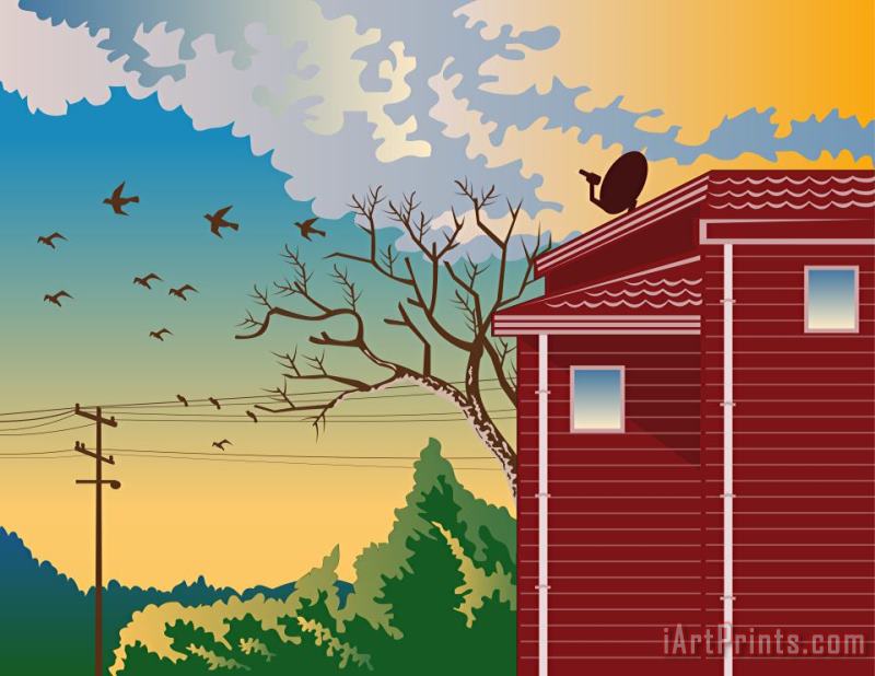 Collection 10 House With Satellite Dish Retro Art Print