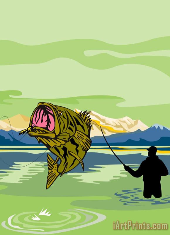 Largemouth Bass Fish jumping painting - Collection 10 Largemouth Bass Fish jumping Art Print