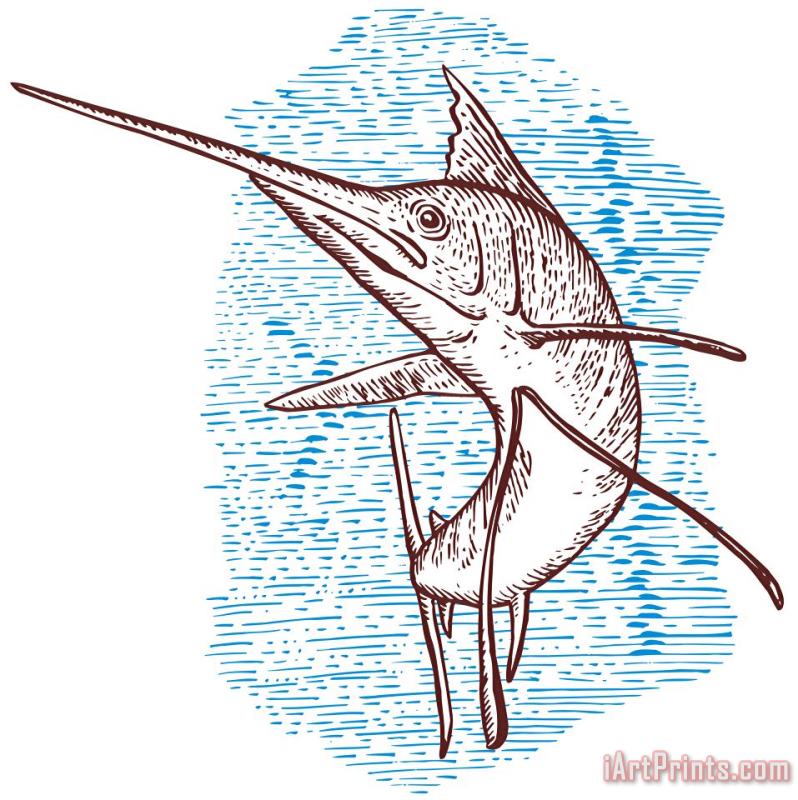 Collection 10 Marlin Woodcut Art Painting