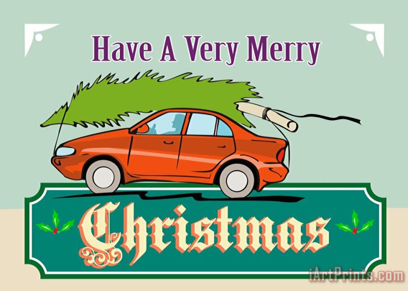 Merry Christmas Tree Car Automobile painting - Collection 10 Merry Christmas Tree Car Automobile Art Print