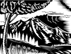 Collection 10 Mountain scene woodcut