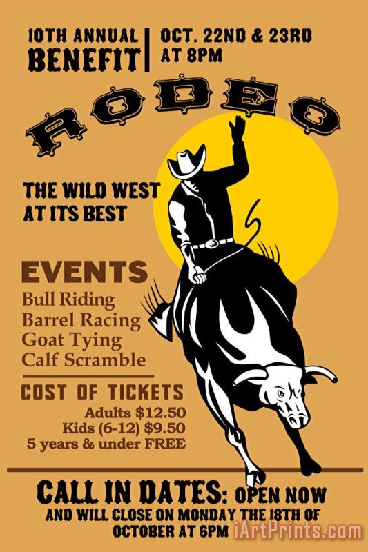 Collection 10 Rodeo Cowboy Riding Bull Poster Art Painting