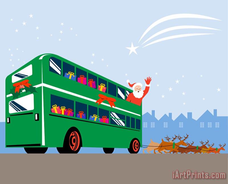 Collection 10 Santa Claus Double Decker Bus Art Painting