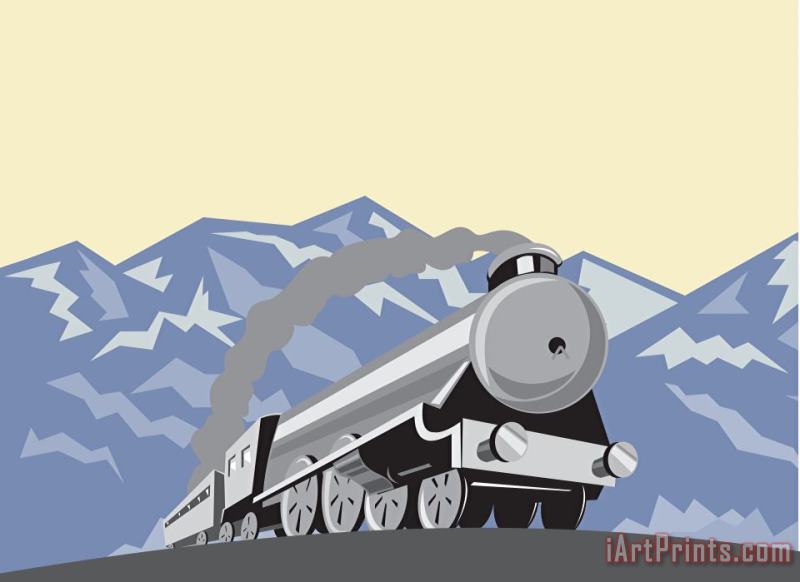 Collection 10 Steam Train Locomotive Mountains Retro Art Painting
