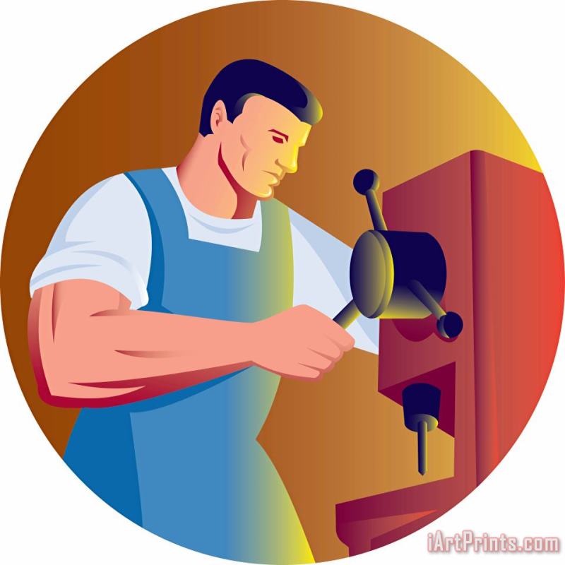 Collection 10 Trade Factory Worker Working With Drill Press Art Print
