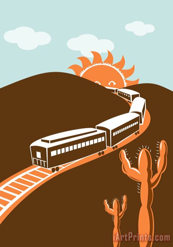 Train desert cactus painting - Collection 10 Train desert cactus Art Print