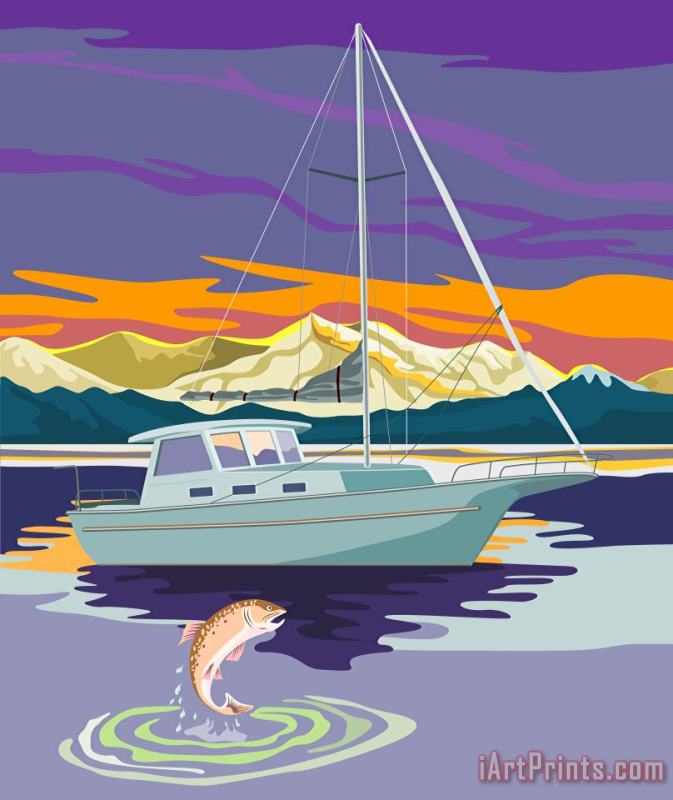 Trout jumping boat painting - Collection 10 Trout jumping boat Art Print