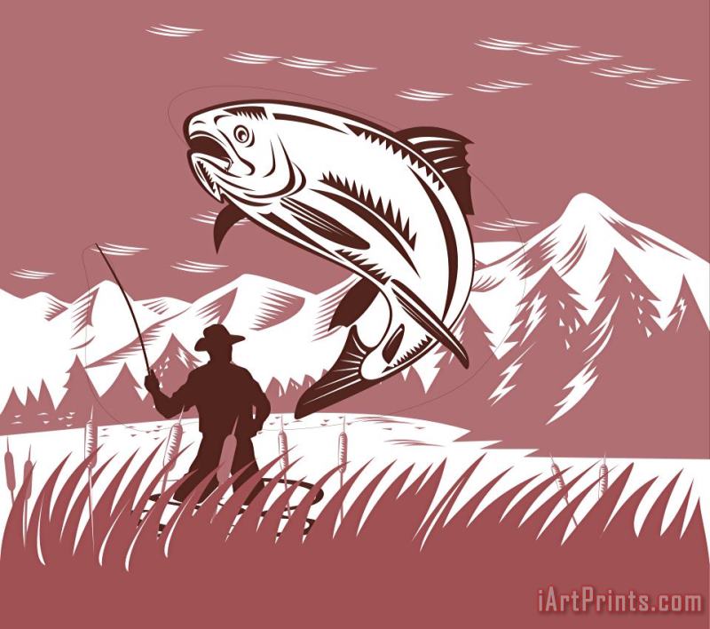Trout jumping fisherman painting - Collection 10 Trout jumping fisherman Art Print
