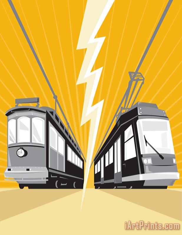 Collection 10 Vintage and Modern Streetcar Tram Train Art Print