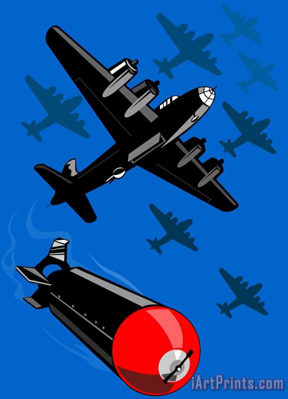 World War Two Bomber Airplanes Drop Bomb Retro painting - Collection 10 World War Two Bomber Airplanes Drop Bomb Retro Art Print