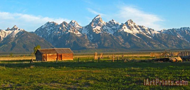 Tetons and Cabin painting - Collection 14 Tetons and Cabin Art Print