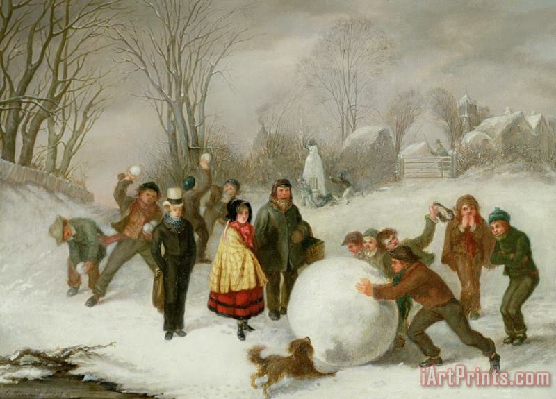 Snowballing painting - Cornelis Kimmel Snowballing Art Print