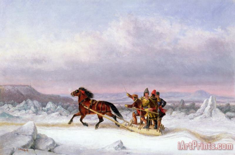 Cornelius Krieghoff Crossing the Saint Lawrence from Levis to Quebec on a Sleigh Art Print