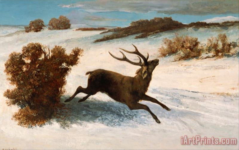 Courbet, Gustave Deer Running in The Snow Art Painting
