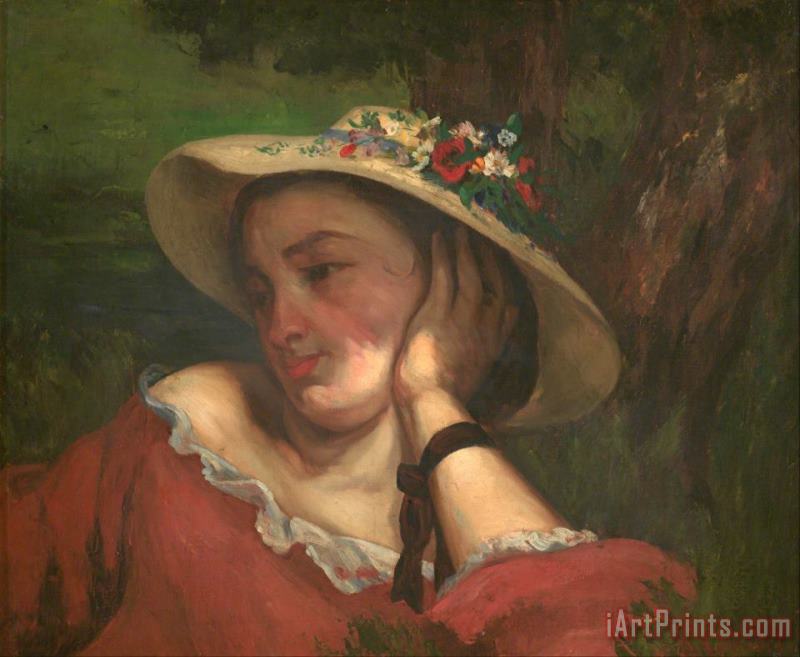 Young Ladies on The Bank of The Seine - Fragment of a Painting (woman with Flowers on Her Hat) painting - Courbet, Gustave Young Ladies on The Bank of The Seine - Fragment of a Painting (woman with Flowers on Her Hat) Art Print