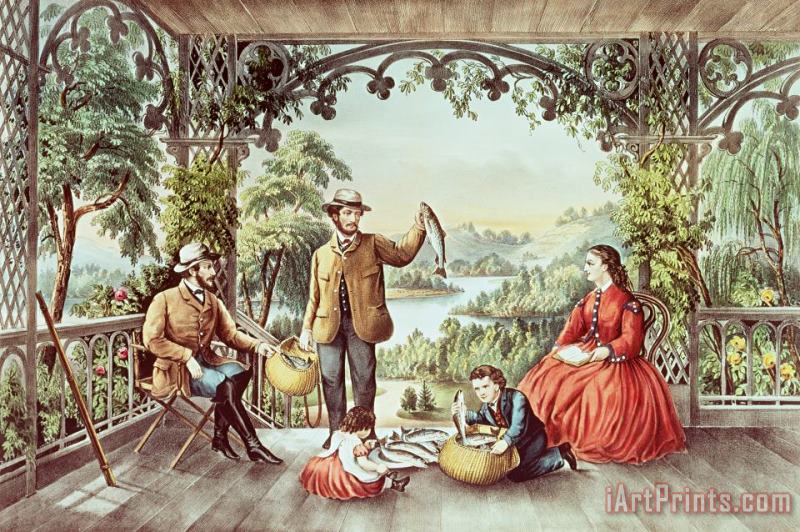 Currier and Ives Home From The Brook The Lucky Fisherman Art Painting