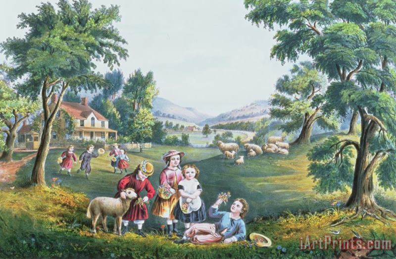 The Four Seasons of Life Childhood painting - Currier and Ives The Four Seasons of Life Childhood Art Print