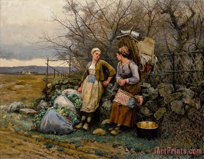 A Halt, Maidens Waiting painting - Daniel Ridgway Knight A Halt, Maidens Waiting Art Print