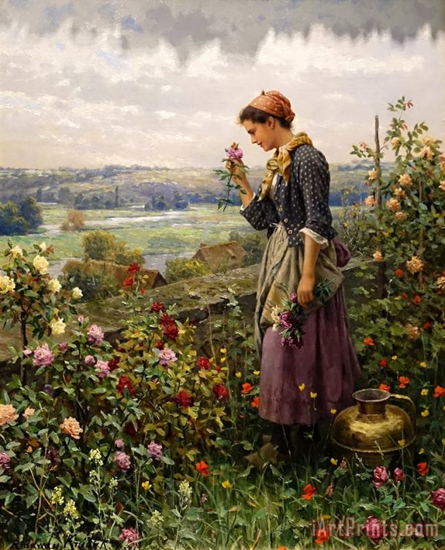 Daniel Ridgway Knight Maiden Picking Flowers Art Painting