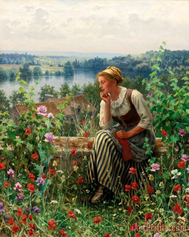 Normandy Girl Sitting in a Garden painting - Daniel Ridgway Knight Normandy Girl Sitting in a Garden Art Print