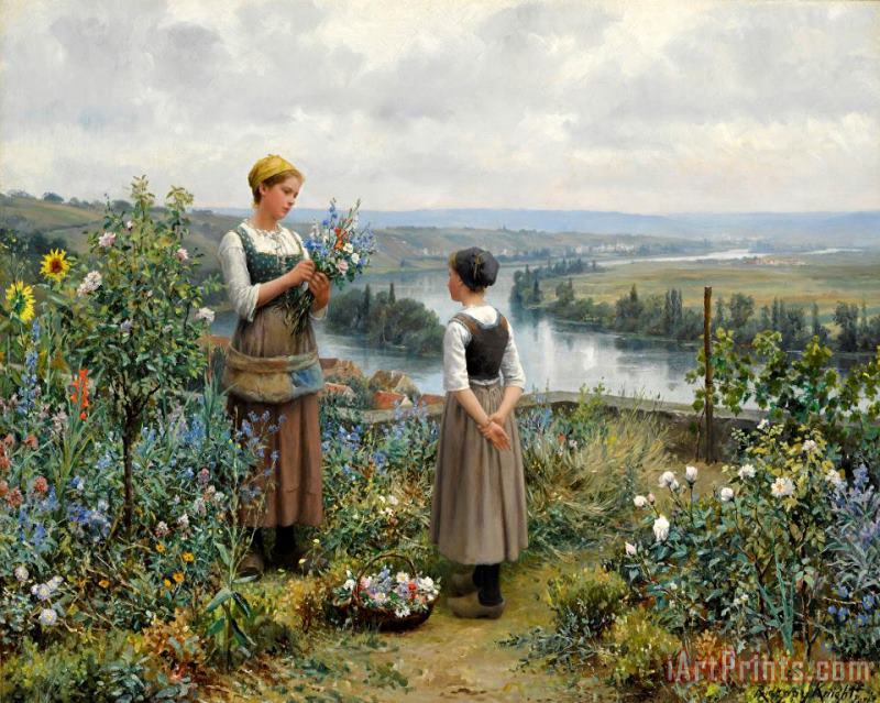 Daniel Ridgway Knight Picking Flowers Art Painting