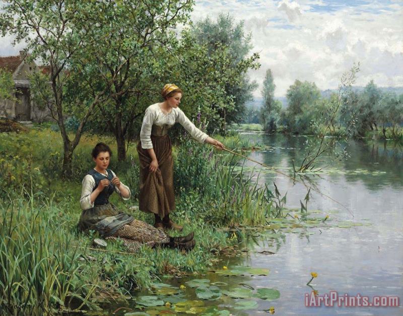 Two Women Fishing painting - Daniel Ridgway Knight Two Women Fishing Art Print