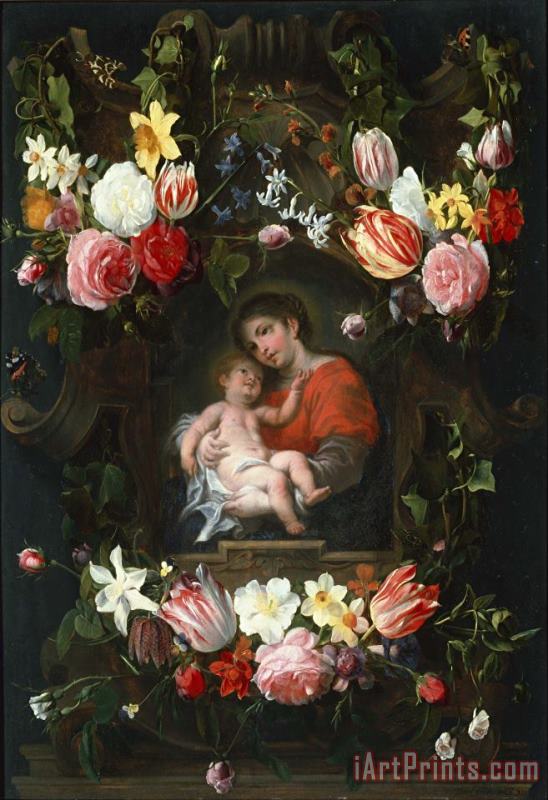 Daniel Seghers Garland of Flowers with Madonna And Child Art Print