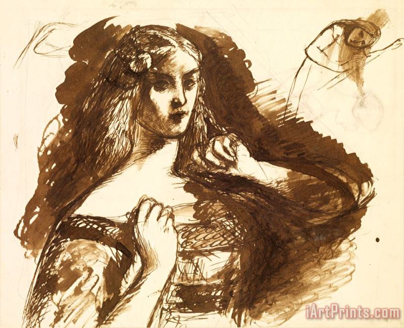 Dante Gabriel Rossetti Half Length Sketch of a Young Woman Art Print