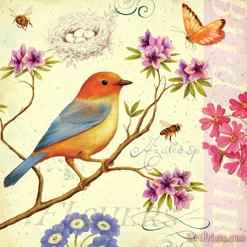 Birds And Bees II painting - Daphne Brissonnet Birds And Bees II Art Print