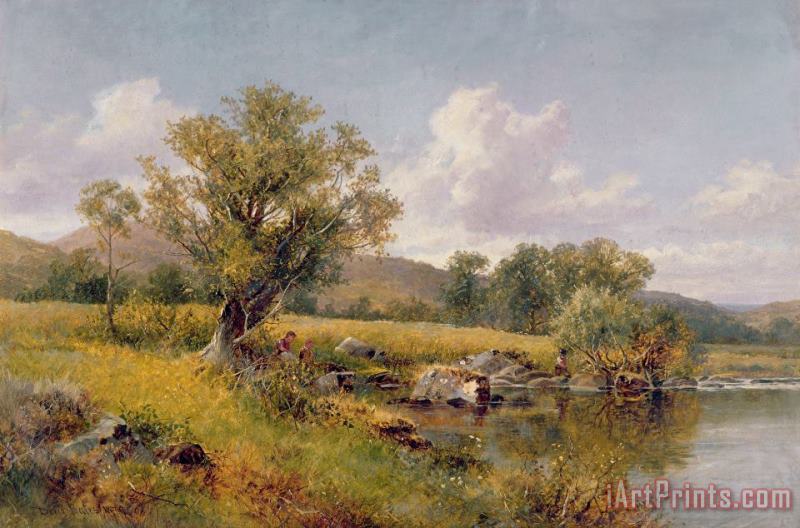 A River Landscape painting - David Bates A River Landscape Art Print