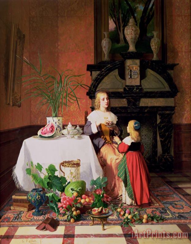 David Emil Joseph de Noter Interior with figures and fruit Art Painting