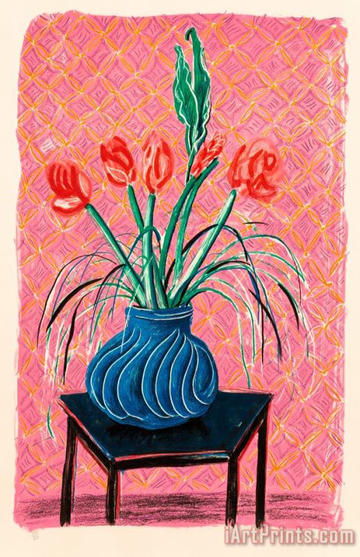 Amaryllis in Vase, From Moving Focus, 1984 painting - David Hockney Amaryllis in Vase, From Moving Focus, 1984 Art Print
