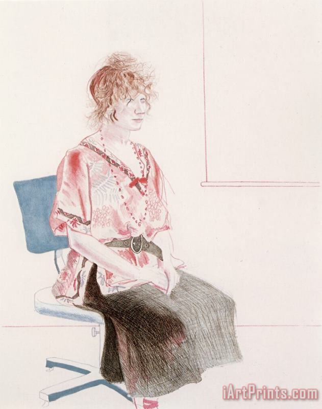 Celia Seated on an Office Chair, 1974 painting - David Hockney Celia Seated on an Office Chair, 1974 Art Print
